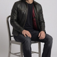 Timeless style statement fashion concept featuring an edgy black leather asymmetric biker jacket for a rugged streetwear look.