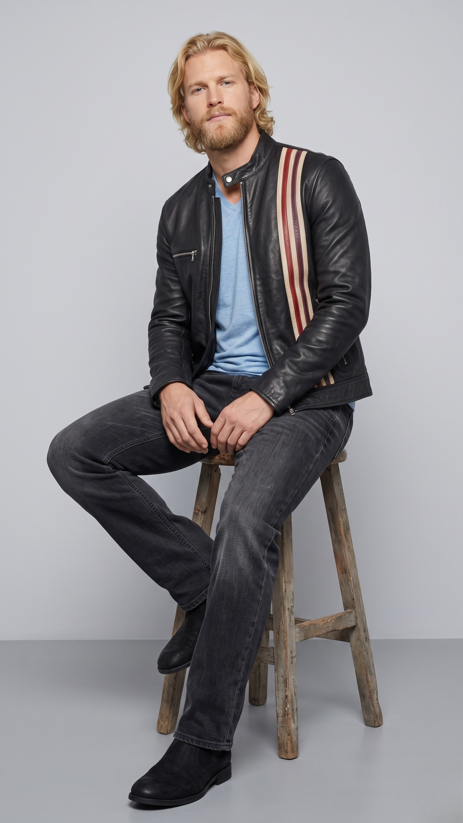 Tailored fit premium black striped leather outerwear designed for a modern casual and streetwear look.