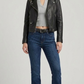  a premium black leather biker jacket from Jackero, featuring heavy-duty silver zippers and a classic asymmetric asymmetrical collar design.