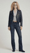 a premium black leather biker jacket from Jackero, featuring heavy-duty silver zippers and a classic asymmetric asymmetrical collar design.