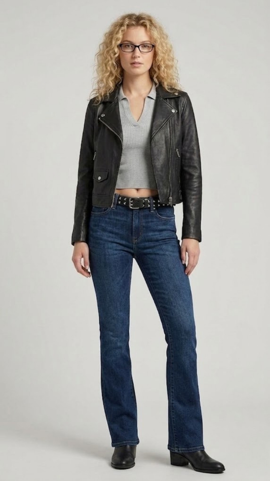  a premium black leather biker jacket from Jackero, featuring heavy-duty silver zippers and a classic asymmetric asymmetrical collar design.