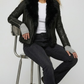 A jackero black leather biker jacket with plush lining.