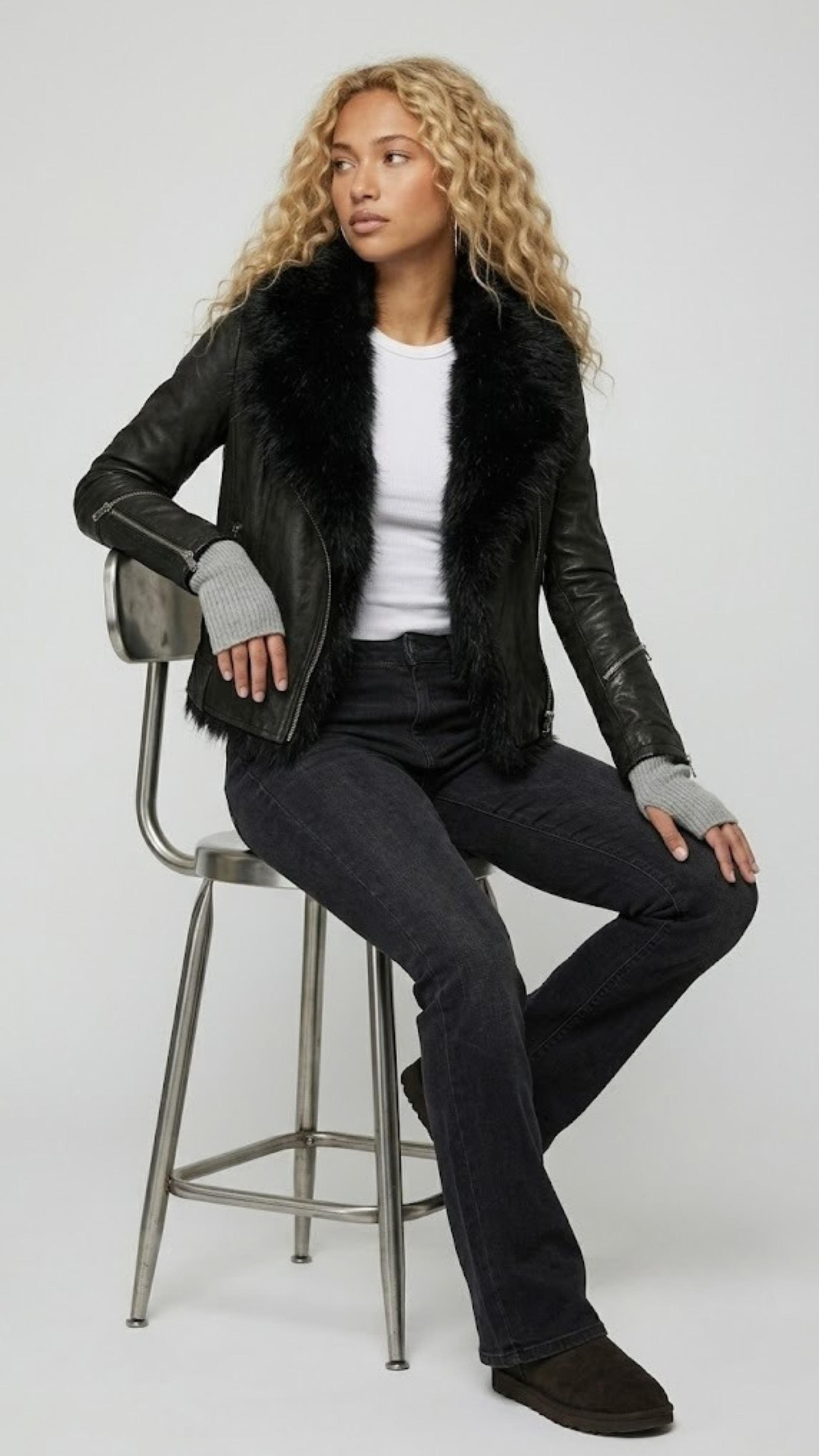 A jackero black leather biker jacket with plush lining.