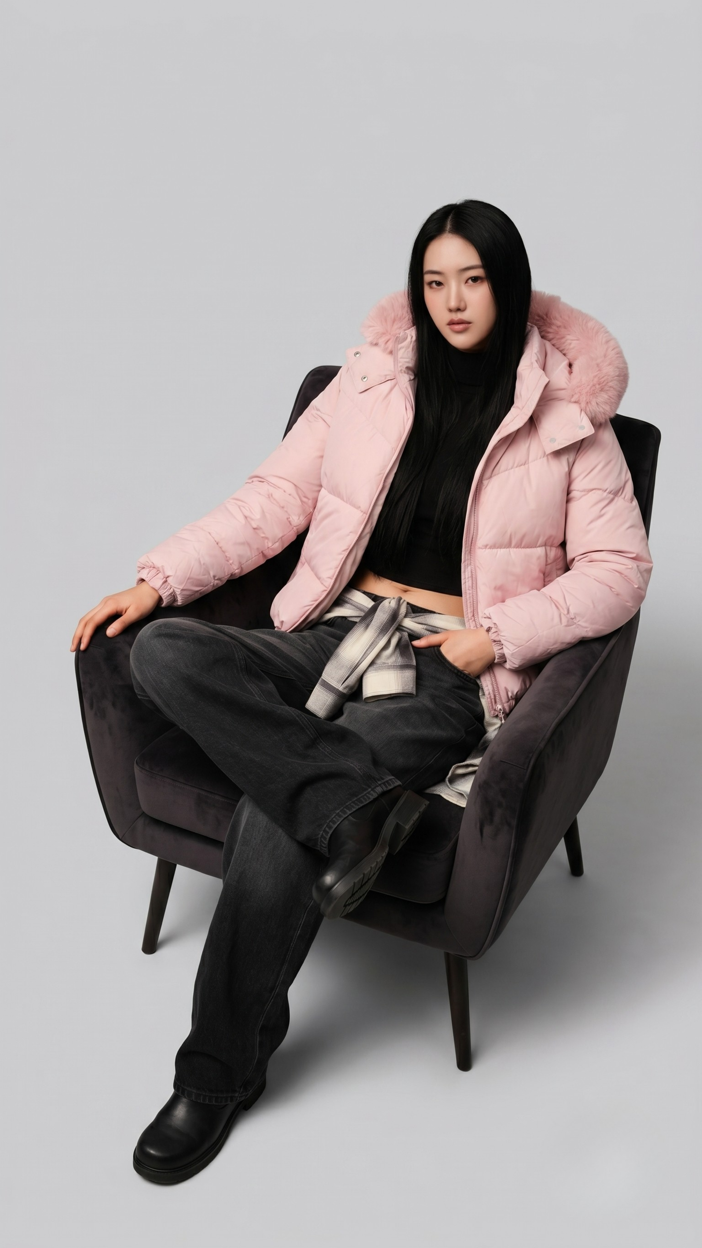a warm baby pink quilted jacket featuring a luxurious fur-lined hood for cold weather protection.