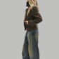 sophisticated brown cropped wool coat for autumn styling.