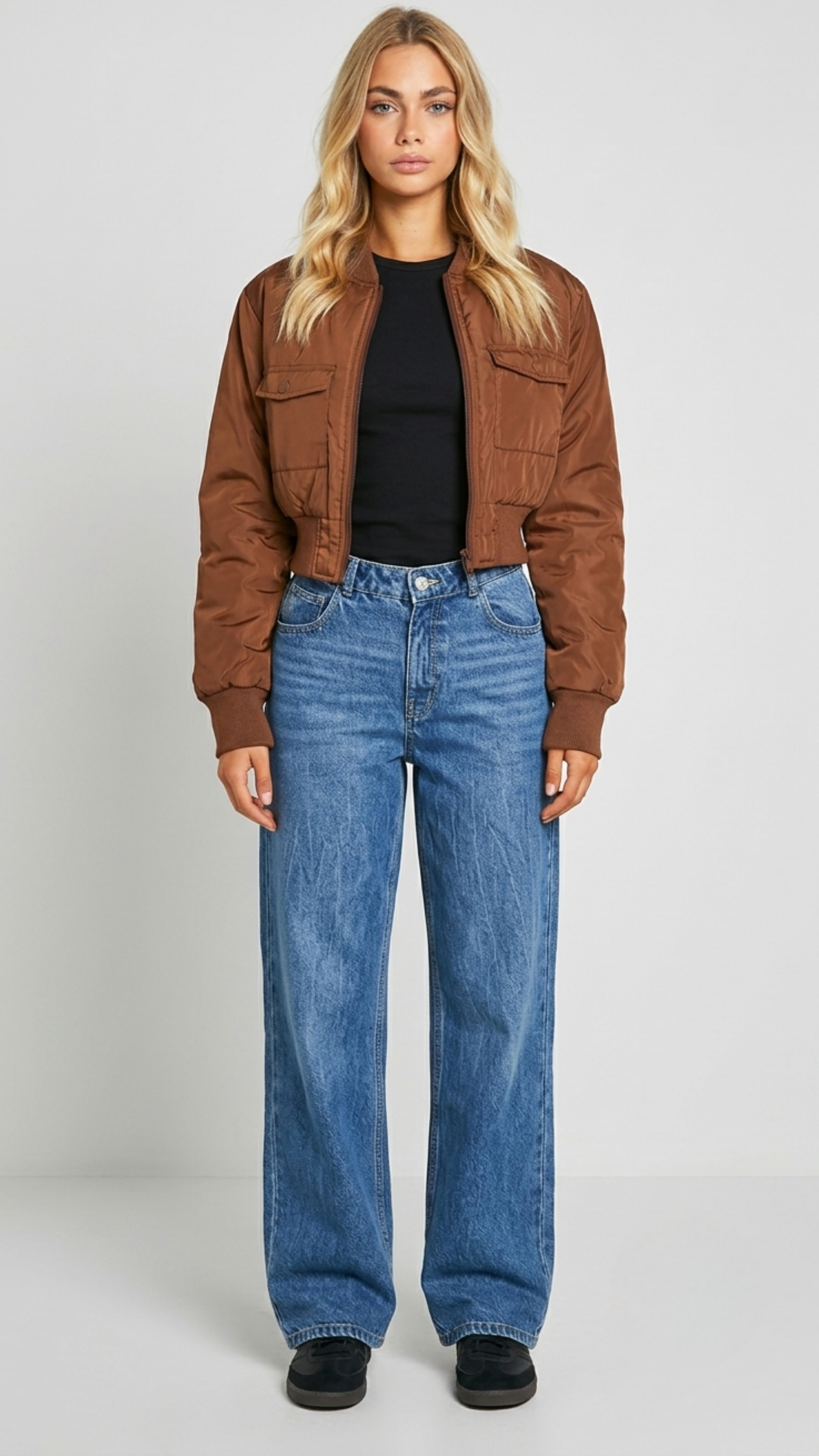 Front full view of premium tan silk cotton jacket highlighting the warm neutral color palette and clean center zipper closure.