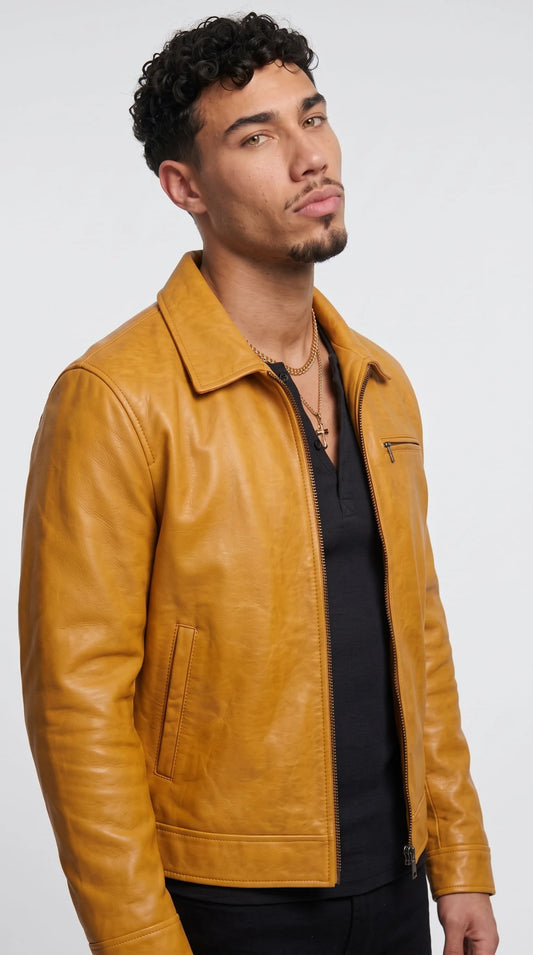 The ultimate urban style staple, this Jackero mustard yellow moto coat delivers an edgy streetwear vibe while offering a premium look that commands attention in any setting.