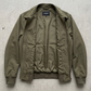 premium olive green cotton fabric weave and reinforced stitching on the jacket collar.