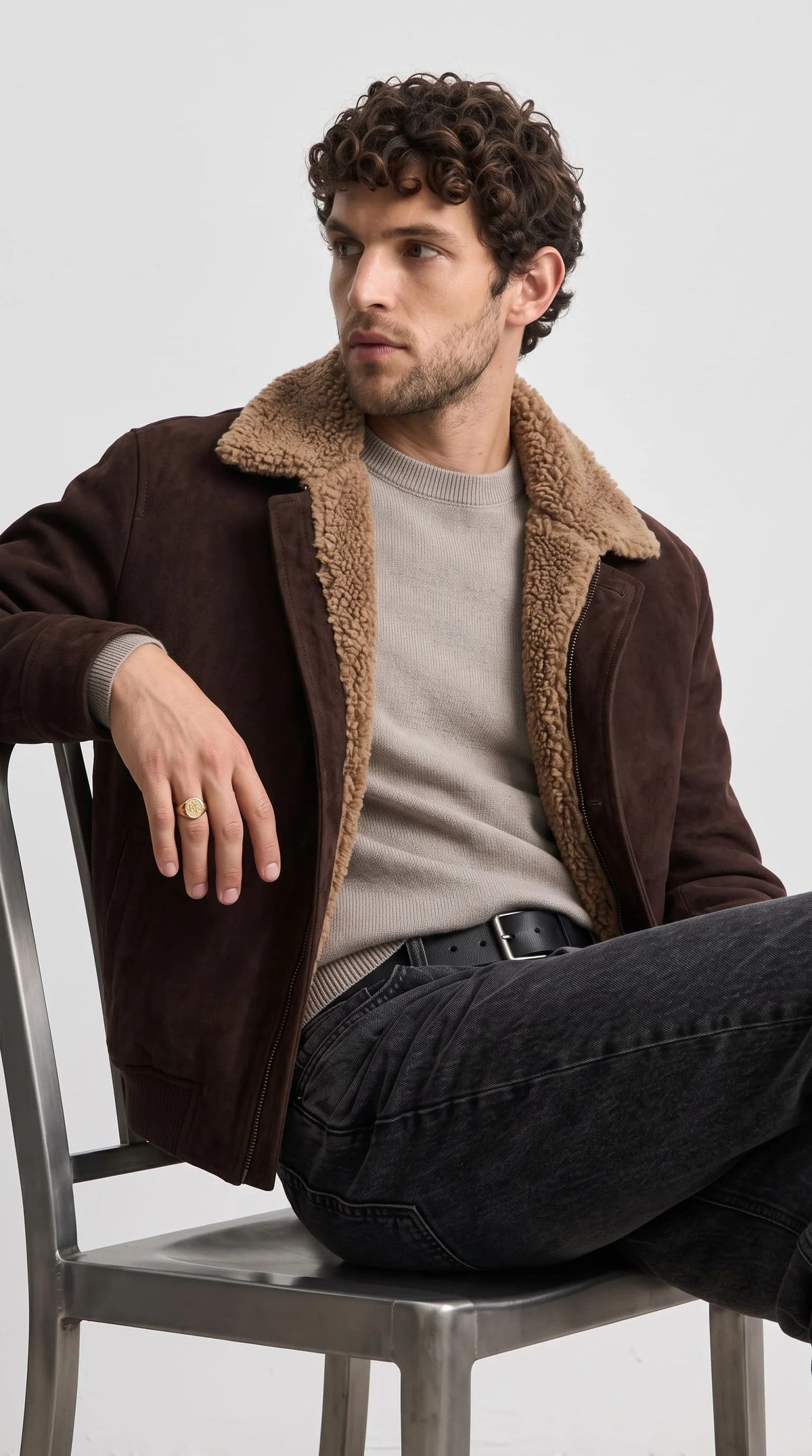 The ultimate fusion of vintage texture and modern drip, the Jackero chocolate brown suede shearling jacket is a must-have for fashion-forward individuals dominating the winter street style scene.