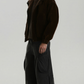 ark brown suede bomber jacket featuring an insulated brown shearling high-collar for wind protection.
