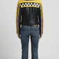 Rear view of the cafe racer leather jacket showing the tailored athletic fit and clean horizontal back seam detailing.