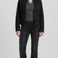 Women's premium black denim jacket with front button closure and dual chest pockets